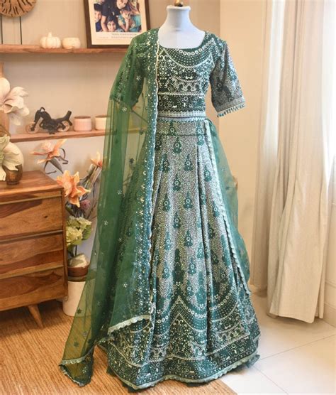 Buy Emerald Elegance: Green Embroidered Lehenga Choli Set for Girls ...