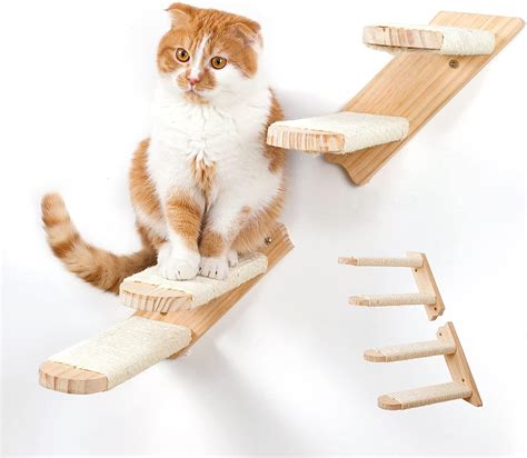 NATUYA Cat Climbing Shelf Wall Mounted Cat Stairs Ladder, 4 Steps ...