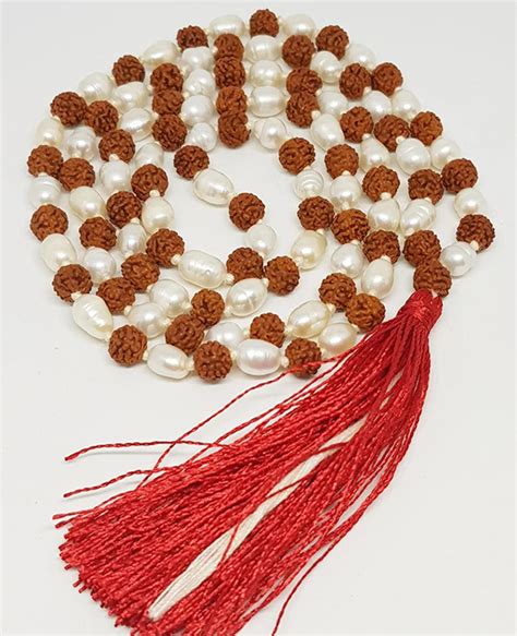 Rudraksha Mala with White Pearl Beads - To Treat Brain Issue