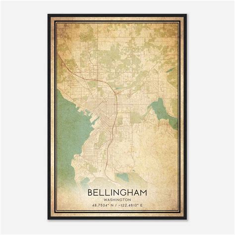 Vintage Bellingham Washington Map Poster, Modern Home Decor Wall Art ...