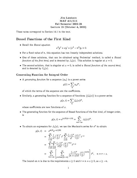 Notes 415 1004 - Hhg - Jim Lambers MAT 415/ Fall Semester 2022- Lecture ...