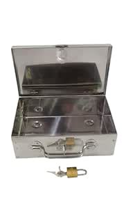 Stainless Steel Storage Box with Manual Key Lock - Secure Cash Peti ...