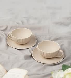 VOLA Vogue Coupe Series (Beige) 230ml Set of 4 | Ceramic Cup & Saucer ...