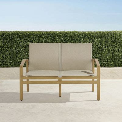 Frontgate Resort Newport Loveseat in Natural Teak with Quick-Dry Sling ...