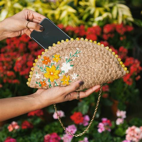 Yellow Bloom Half Moon Clutch Bag | Dhaaga Life