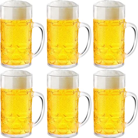 Amazon.com | Plastic Beer Mugs with Handle - Bulk Set of 6 Acrylic Beer ...