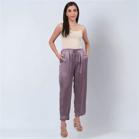 Purple Pants for Women – Polyester Satin | First Resort by Ramola Bachchan