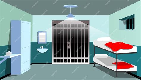 Prison cell interior in cartoon style. | Premium Vector
