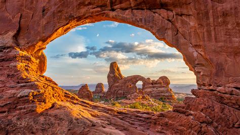 Turret arch view through the North Window at Arches National Park, Utah ...