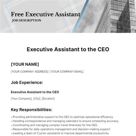 Free Executive Assistant Job Description for Resume Template to Edit Online