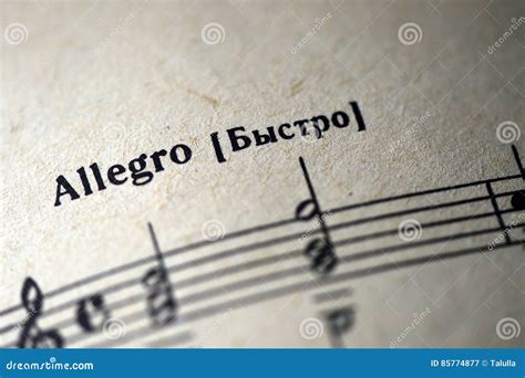Musical Tempo `Allegro` in a Music Notebook Stock Image - Image of ...