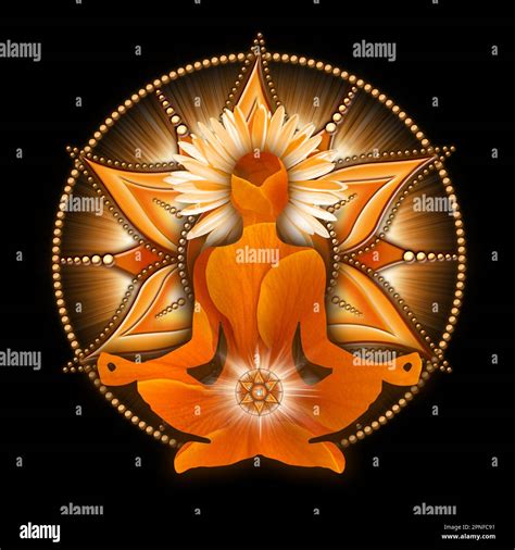 Sacral chakra meditation in yoga lotus pose, in front of svadhisthana ...