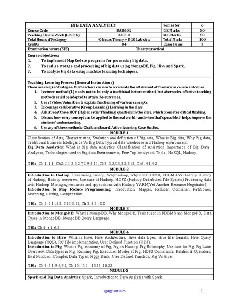 **BDA Semester 6 - Comprehensive Syllabus for Big Data Analytics ...