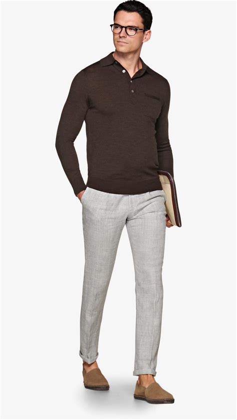 Dark Brown Long Sleeve Polo Sw965 | Suitsupply Online Store | Business ...