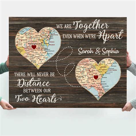 Personalized Best Friend Gifts Long Distance Map Canvas, Best Friend ...