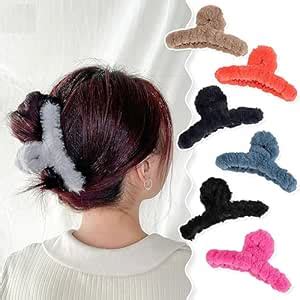 Starvis Fluffy 4pcs Soft Faux Fleece Fur Plush Hair Claw Clips,Large ...