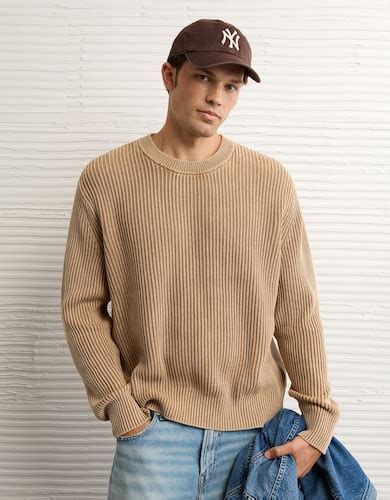 Buy American Eagle Men Brown Shaker Stitch Crew Neck Sweater Online ...