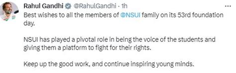 Rahul Gandhi wishes NSUI on its 53rd Foundation day
