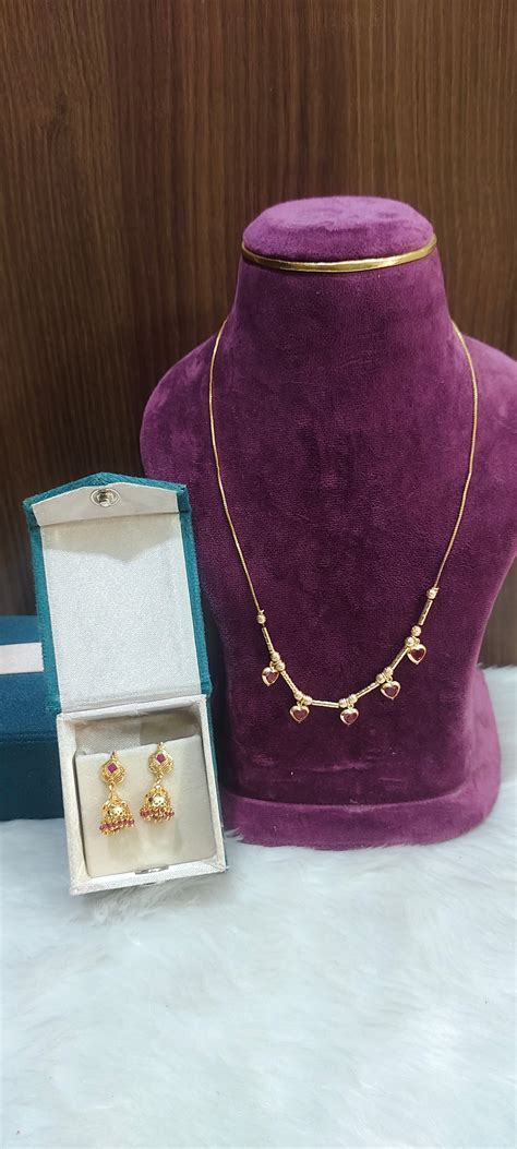 Premium micro gold plated 18" length heart chain and jumkas combo ...