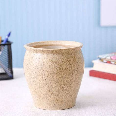 Buy 4.9 inch (12 cm) Matka Vase Marble Finish Round Ceramic Pot (Light ...