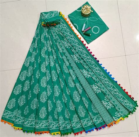 Pure Hand Block Cotton Sarees With Blouse – fab-persona