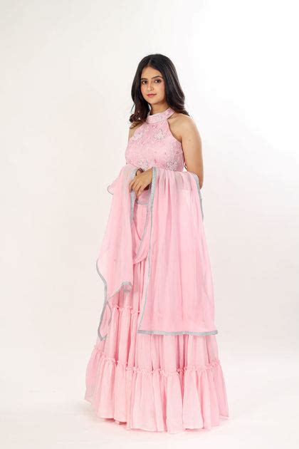 GHULIKA - Pink Tiered Lehenga with hand-work choli and dupatta – Saangi