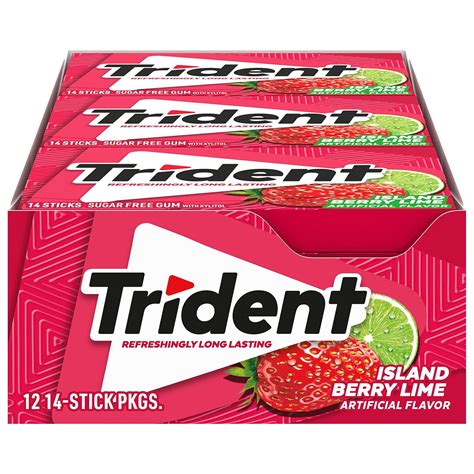 Trident Island Berry Lime Sugar Free Gum with Xylitol, 1 oz ℮ 28 g, 12 ...