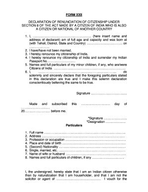 Renunciation Of Indian Citizenship Form Sample - Fill Online, Printable ...