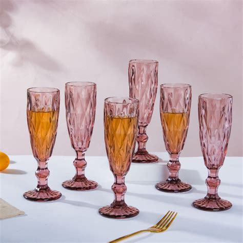 Crystal Textured Champagne Glass Mauve Set Of 6 150 ml Online - Premium ...