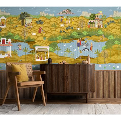 Krishna Leela Wallpaper in Suneherii Collection | Life n Colors