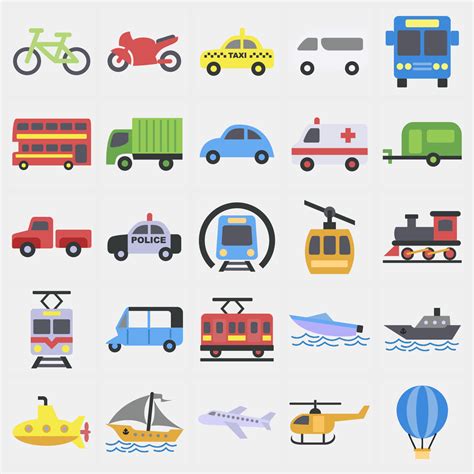 Icon set of transportations. Transportation elements. Icons in flat ...