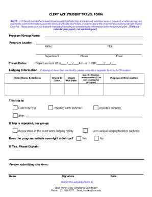Fillable Online UTM CLERY ACT STUDENT TRAVEL FORM 112019.docx Fax Email ...