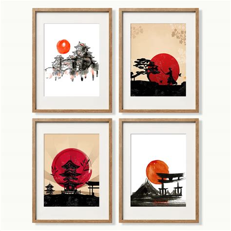 Buy YUMKNOW Japanese Art Wall Decor - Unframed 8x10 Set of 4, Modern ...