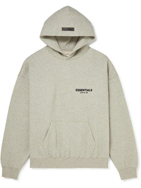 FEAR OF GOD ESSENTIALS - Logo-Flocked Cotton-Blend Jersey Hoodie - Gray ...