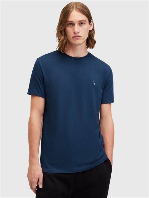 AllSaints Tonic Crew Neck Short Sleeve T-Shirt, Pack of 3, Grey/Blue ...