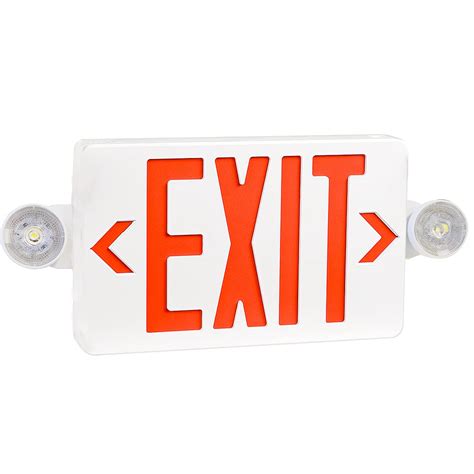 OSTEK Red LED Exit Sign with Emergency Lights?Two LED Adjustable Head Emergency Exit Lights with ...