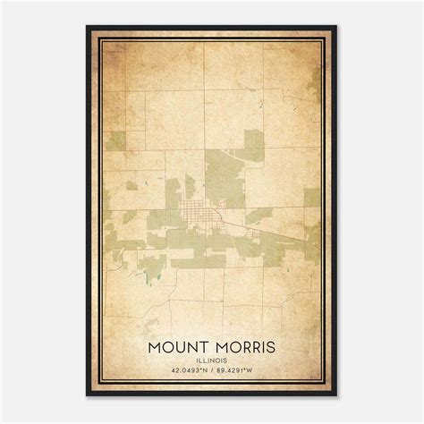 Vintage Mount Morris Illinois Map Poster, Mount Morris IL City Road ...