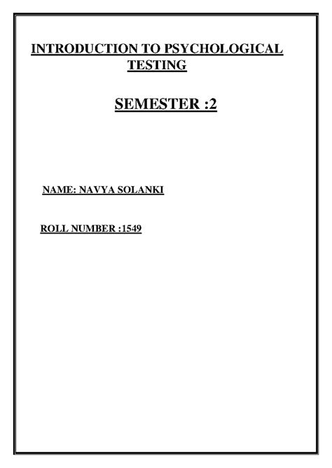 Introduction TO Testing - INTRODUCTION TO PSYCHOLOGICAL TESTING ...