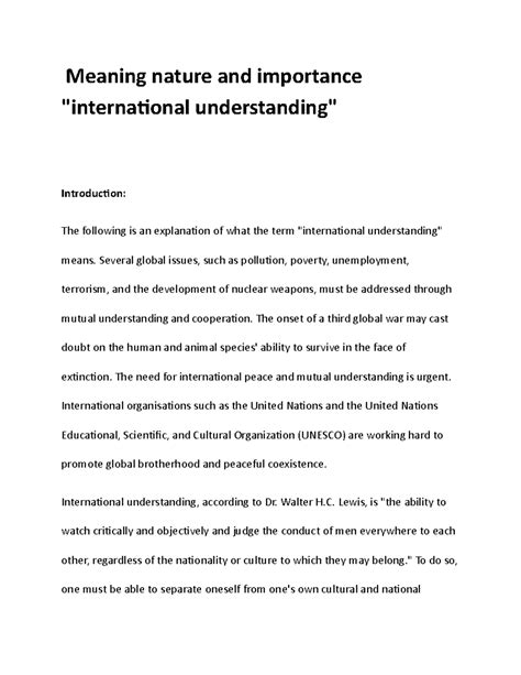 Meaning nature and importance international understanding - Meaning ...
