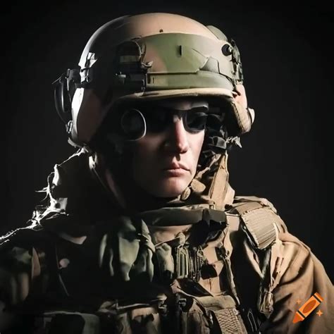 Soldier in camouflage gear in the desert on Craiyon