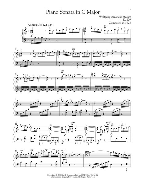 Piano Sonata In C Major, K. 279 by Wolfgang Amadeus Mozart Sheet Music ...