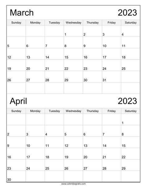 March April 2023 Calendar Printable Template | Two-month Planner to Print