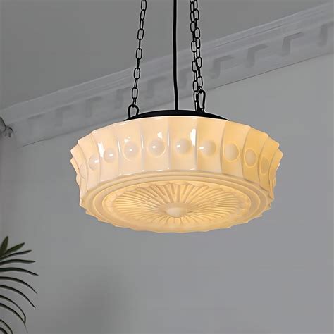 Milk Glass Pendant Light, 14" Mid Century Modern Schoolhouse Hanging ...