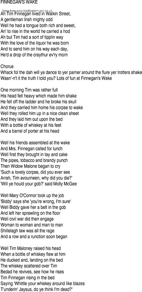 Irish Music, Song and Ballad Lyrics for: Finnegans Wake
