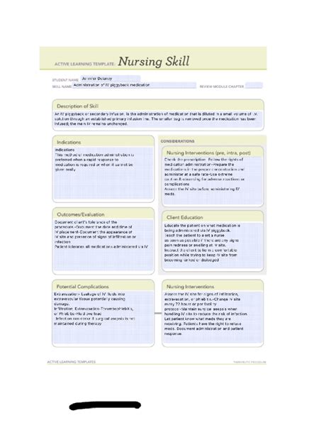 ivpb nursing skill template - ACTIVE LEARNING TEMPLATE: Nursing Skill ...