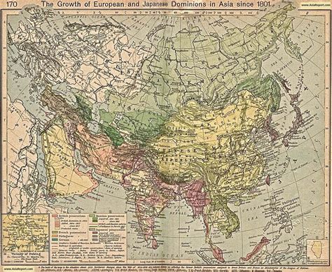 Map Asia - History - Colonialism : Growth Dominions & Japan after 1801 AD