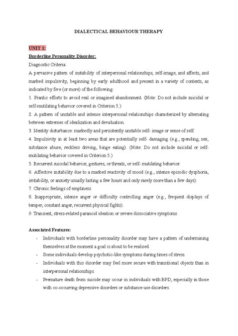 DIALECTICAL BEHAVIOUR THERAPY UNIT 1: Understanding Borderline ...
