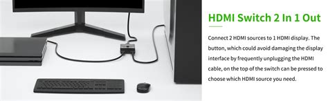 HDMI Switch 2 in 1 Out or 1 in 2 Out 4K@60Hz, Bi-Directional HDMI 2.0 ...