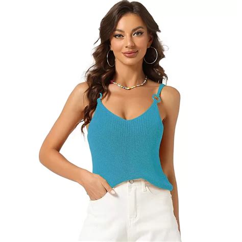 Women's Casual Cami Top Knit V Neck Sleeveless Spaghetti Strap Tank Tops
