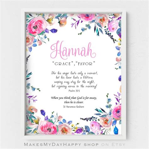 Hannah Biblical Name Meaning,psalm 30,watercolor Pink Religious Nursery ...
